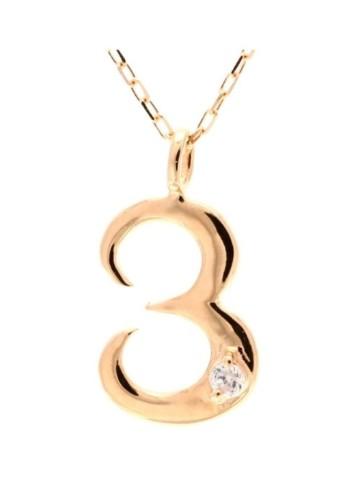 贅沢な18金ゴールド! 貴女だけのラッキーナンバー! 天然ダイヤモンド 1P ナンバーネックレス 選べる3カラー 【No.3 /K18PG】 ピンクゴールド